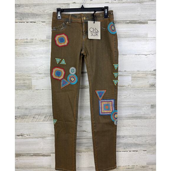 Revolve chaser womens 27 boho Patched Denim Skinny Jean pants new retro - Picture 2 of 7